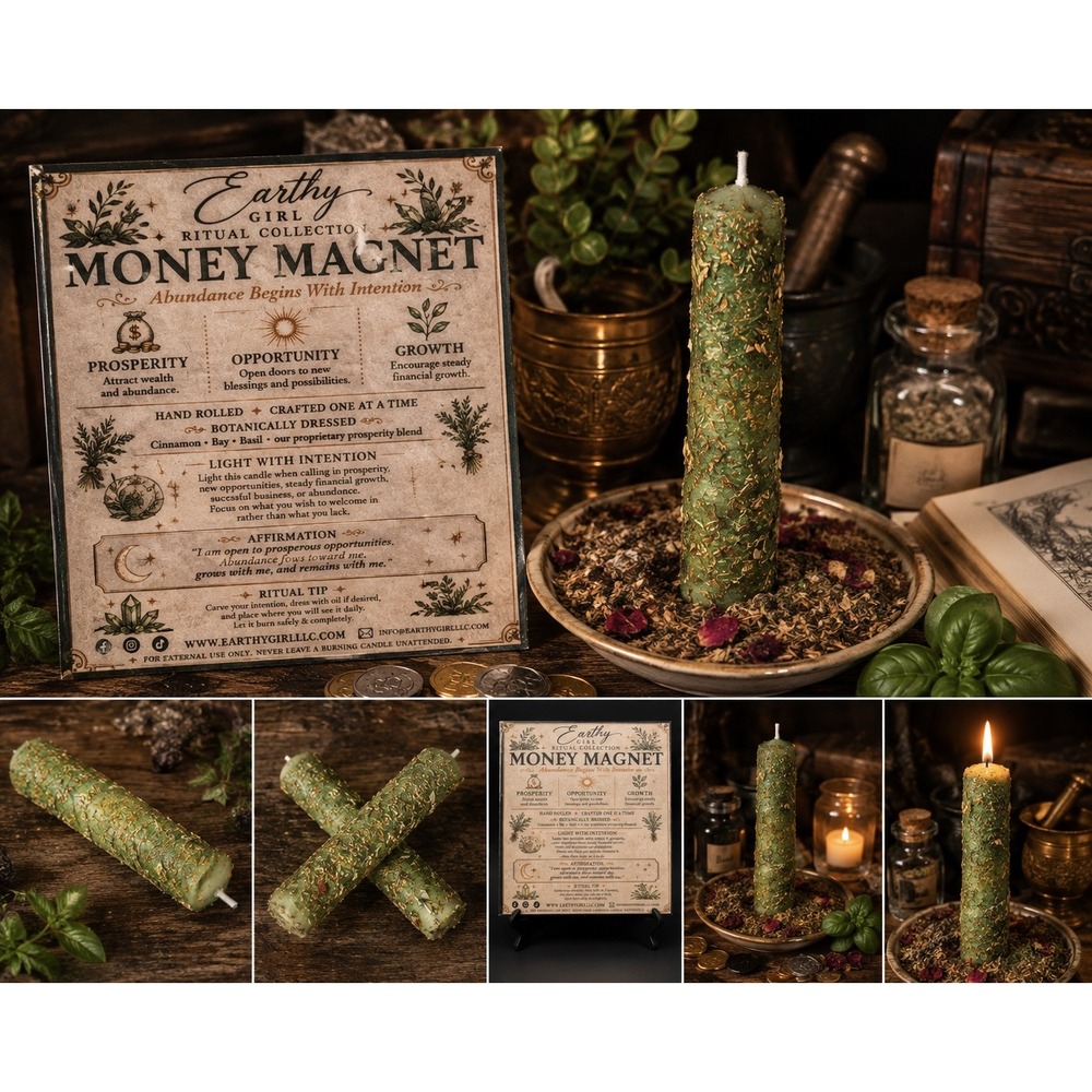 Earthy Girl Money Magnet Ritual Candle Abundance Prosperity Botanically Dressed